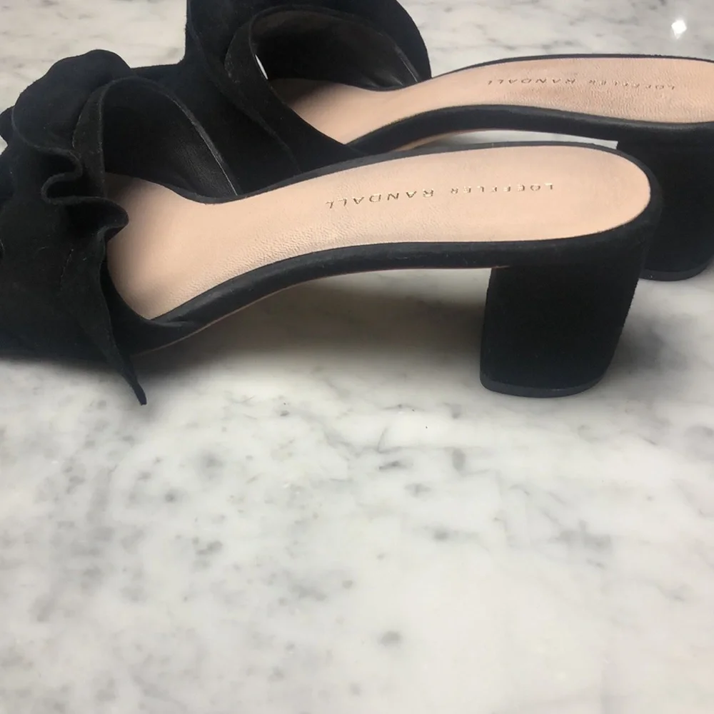 Loeffler Randall Black suede Ruffle Slide Sandals Size 8.5 - Picture 7 of 8